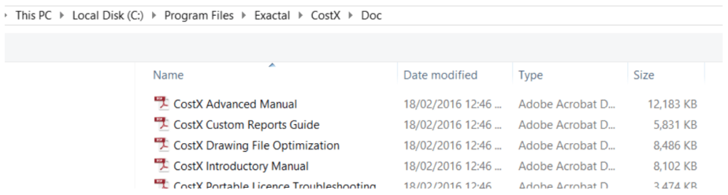 CostX additional files in Documentation folder
