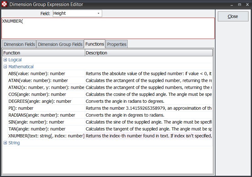 Dimension group expression editor