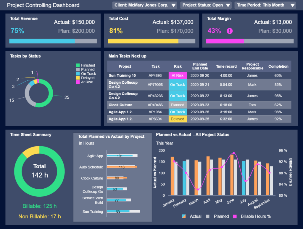 Projekt Controlling Dashboard Beispiel