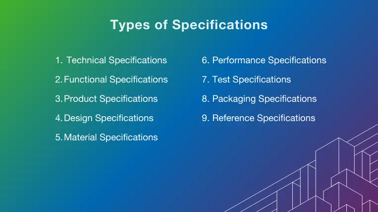 Top 9 types of specifications