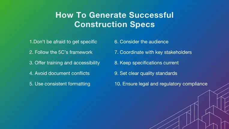 Top 10 tips to successfully generate construction specs