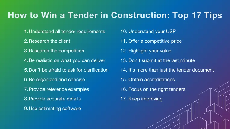 Top 17 tips on how to win tenders in construction