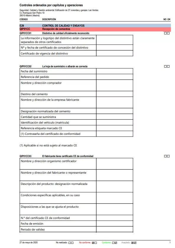 Control de materiales por capítulos y operaciones