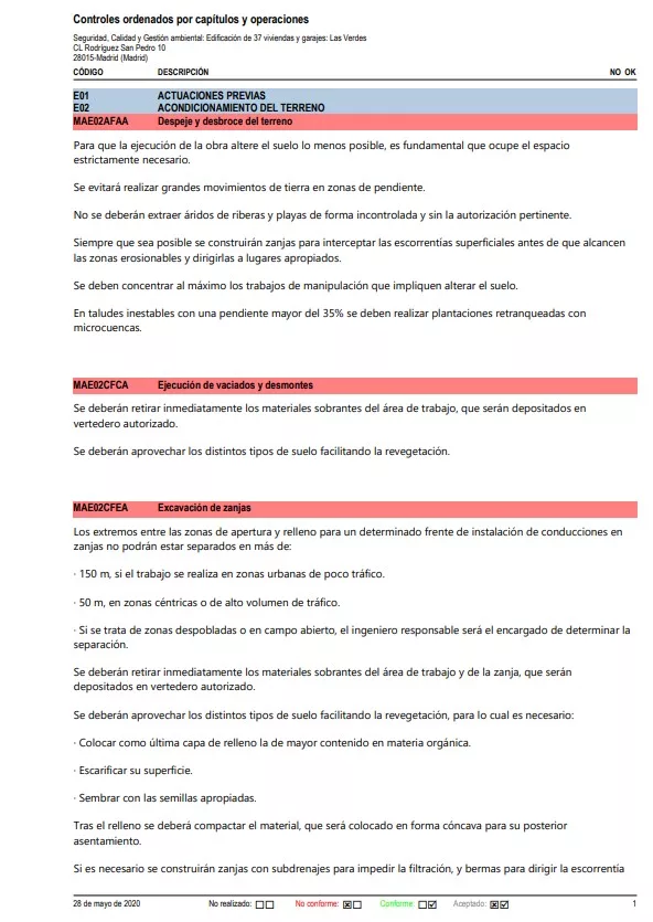 Controles y registros por capítulos