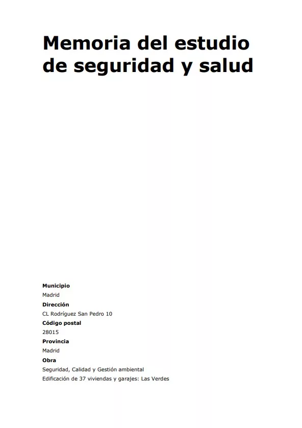 Memoria del estudio de seguridad y salud