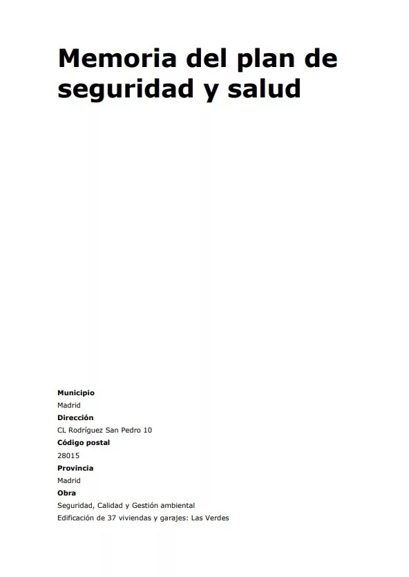 Memoria del plan de seguridad y salud
