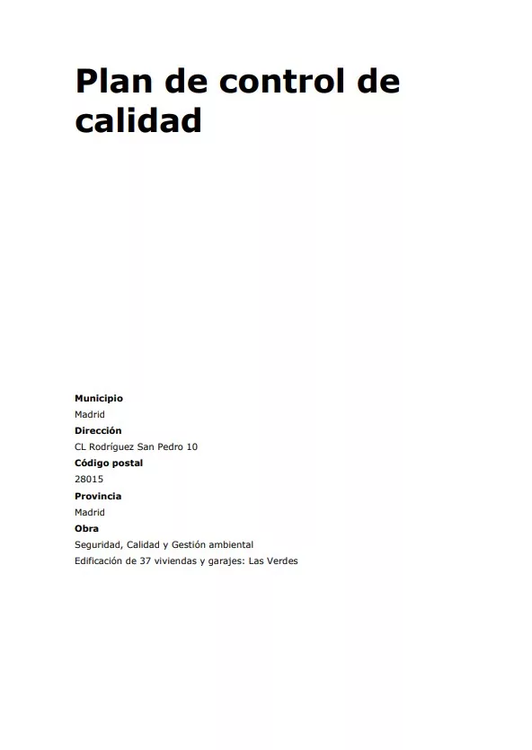 Plan de control de calidad