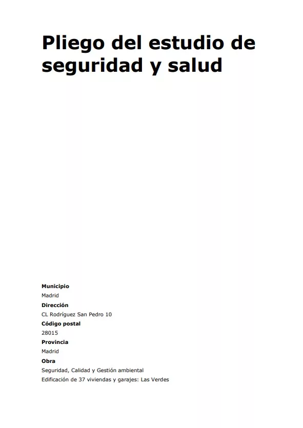 Pliego del plan de seguridad y salud