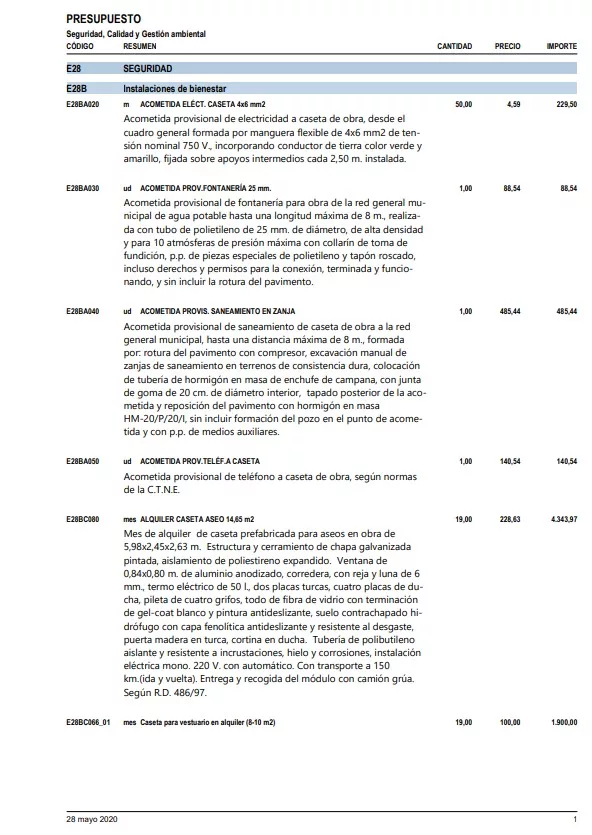 Presupuesto de seguridad y salud