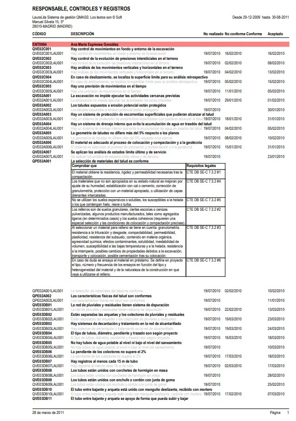 Responsables de la Obra, Controles y Registros