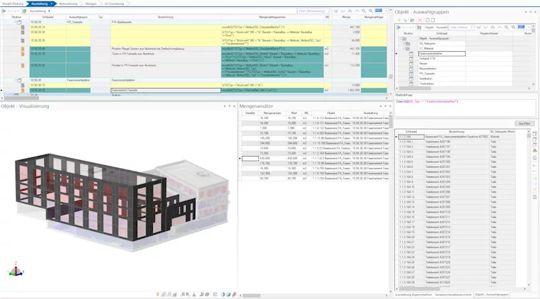 Technische Darstellung der Fassadenpositionen des Projekts Karlsgärten in einer Planungssoftware.